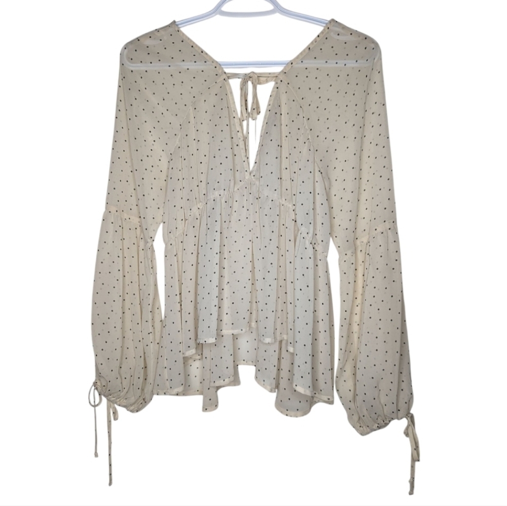 For Love & Lemons Truffles Sheer Polka Dot Blouse Cream and Black Size XS